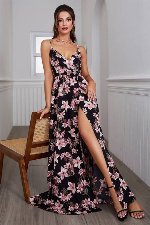 Robe Champêtre Fleurie Et Fendue