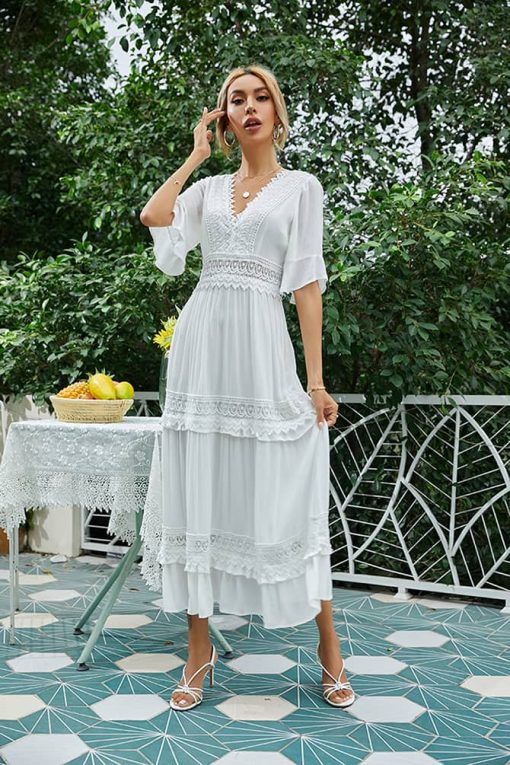 Robe Blanche Champêtre Dentelle
