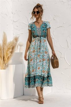 Robe Champêtre Chic Vert Bohème