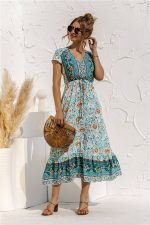 Robe Champêtre Chic Vert Bohème