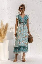 Robe Champêtre Chic Vert Bohème