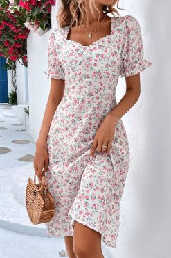 Robe Champêtre Midi À Manches Courtes