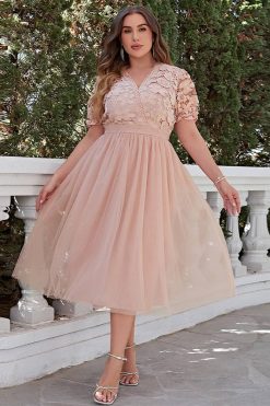Robe Champêtre Rose Poudre Grande Taille
