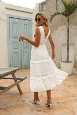 Robe Cocktail Blanche Longue Bohème Champêtre