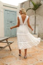 Robe Cocktail Blanche Longue Bohème Champêtre