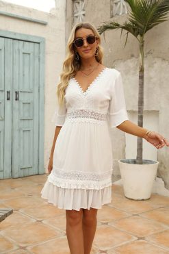 Robe Coupe Droite Dentelle Femme Champêtre
