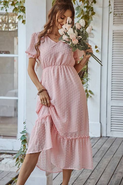 Robe Longue Unie Invitee Mariage Champêtre