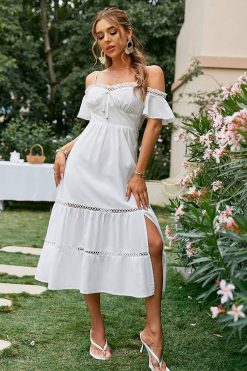 Robe Mi-Longue Blanche Champêtre