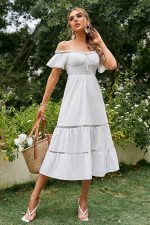 Robe Mi-Longue Blanche Champêtre